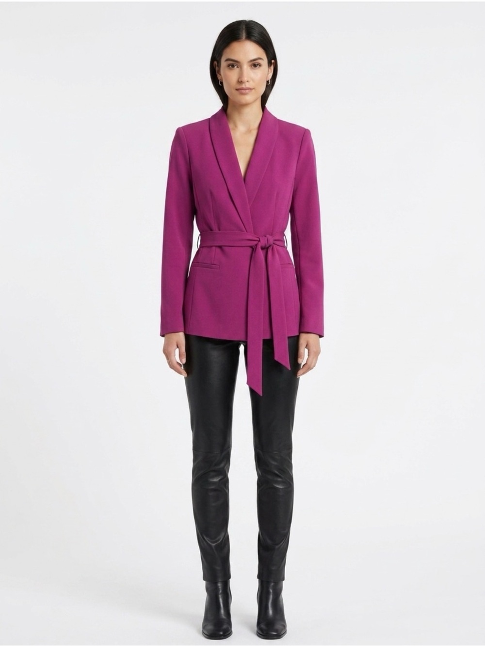 White House Black Market Magenta Pink Shawl Collar Tie-Waist Blazer
